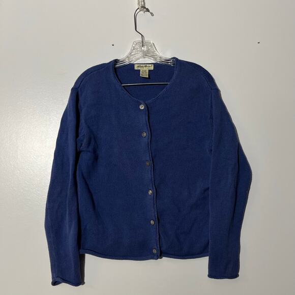 Vintage Eddie Bauer Knitted Button Up Blue Cardigan Sweater Womens Size XS - Picture 1 of 6